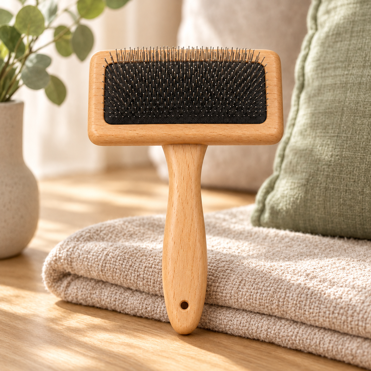 Brosse de toilettage en bois pour chien et chat — ambiance