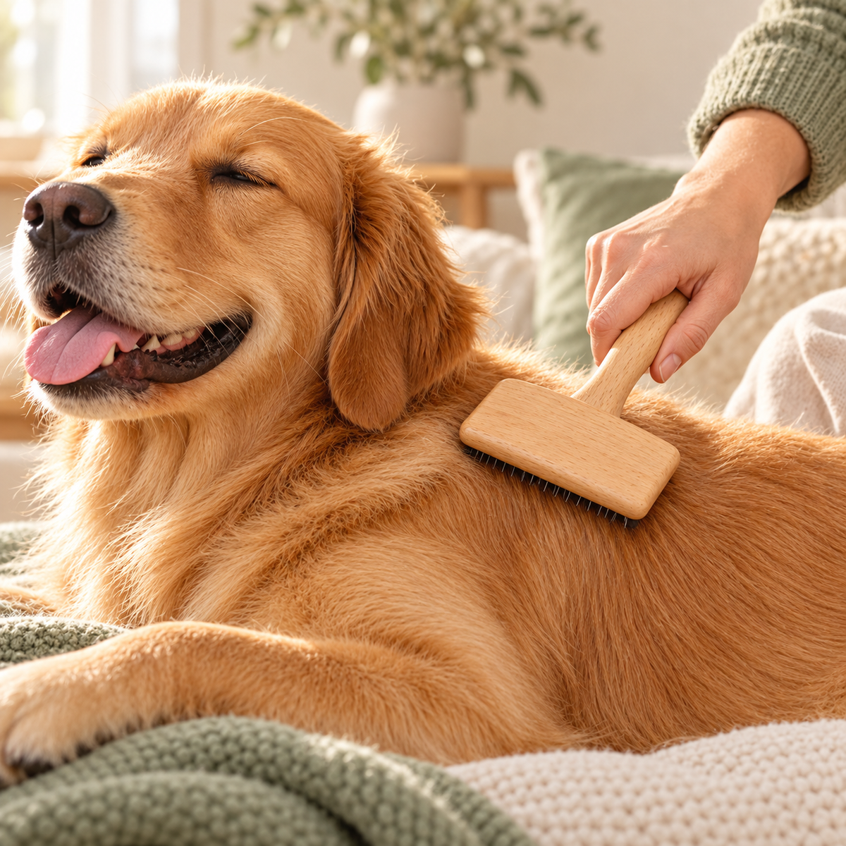 Brosse de toilettage en bois pour chien et chat — demonstration