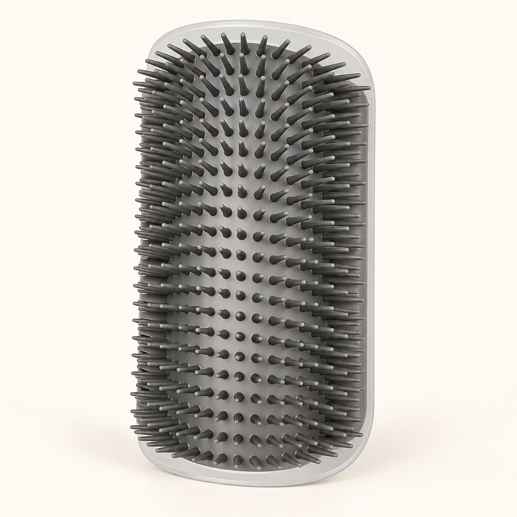 Brosse d’angle pour chat — son coin de frottement — visuel de présentation créé par IA, modèle à confirmer